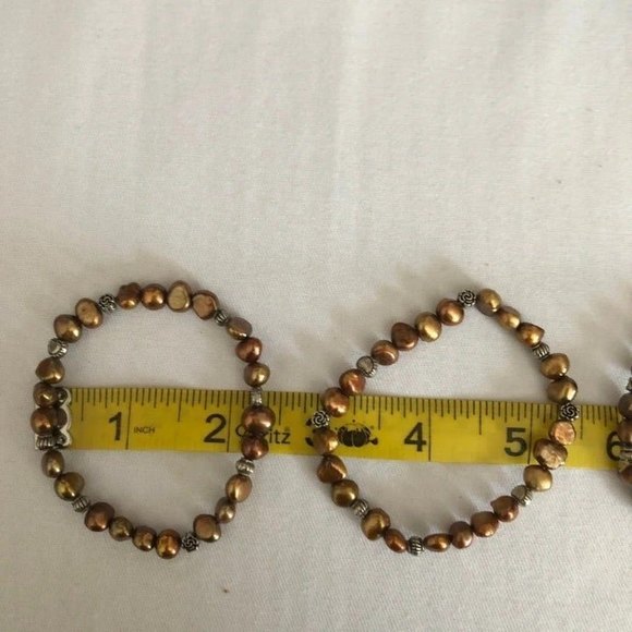 Gold MOP Bracelets Silver Accent Beads Set of 2 - Picture 4 of 6